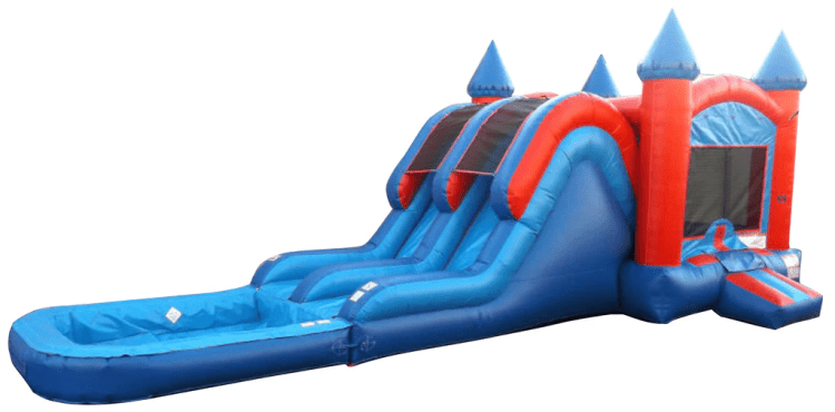 Red & Blue Dual Lane Mega Bounce House with Slide - Wet/Dry