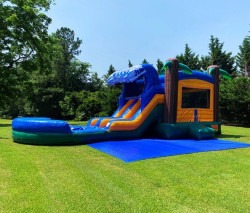 Tropical Wave Dual Lane Bounce House with Slide - Wet/Dry