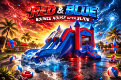 Red & Blue Dual Lane Mega Bounce House with Slide - Wet/Dry