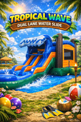 Tropical Wave Dual Lane Bounce House with Slide/Deep Pool - 